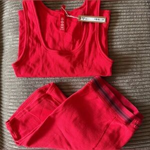 SKIMS Bright Red Ribbed Scoop Tank and boxer set